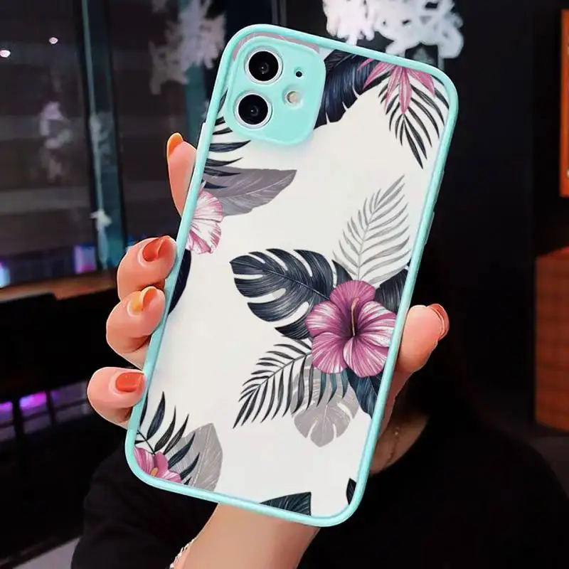 

Retro Floral pattern Phone Case Matte transparent For blue iPhone 12 Mini 11 Pro XR XS Max 7 8 Plus X Back Cover