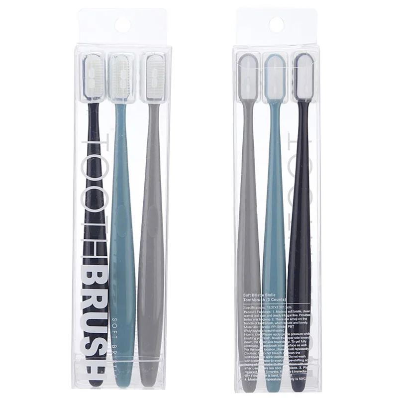 

3Pcs Toothbrush Nordic Style Nano Silicone Polymer Teeth Cleaning Family Pack Simple Small Head Bathroom Nano Toothbrush