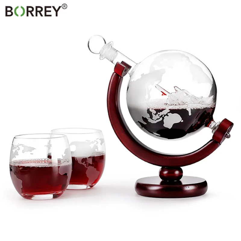 

Бокал BORREY, набор для вина, бутылка для вина в форме глобуса, Декантер для красного вина, водка, виски, стеклянный диспенсер для пива, подставка для вина