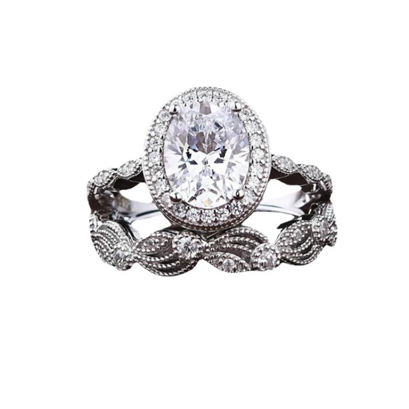

Vintage 925 Sterling Silver Oval Cut Created Moissanite Gemstone Engagement Women Bohemia Ring Set Fine Jewelry Wedding Gifts