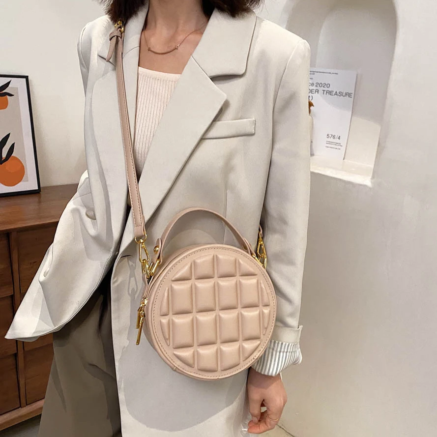 

Round Crossbody Bag for Women 2021 Fashion Small Shoulder Bag Ladies Luxury Designer Purses and HandBags Lattice Messenger Bag