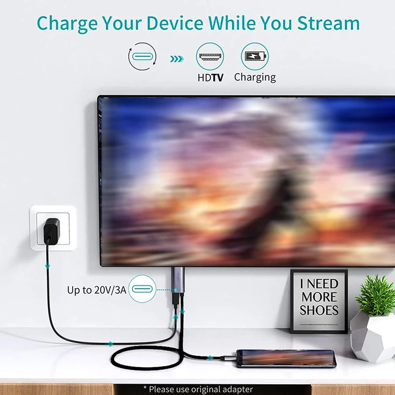 USB Type C to HDMI-compatible Cable 4K USBC Video Adapter for Thunderbolt3 Converter for MacBook Samsung S21 Type C to PD UHD TV