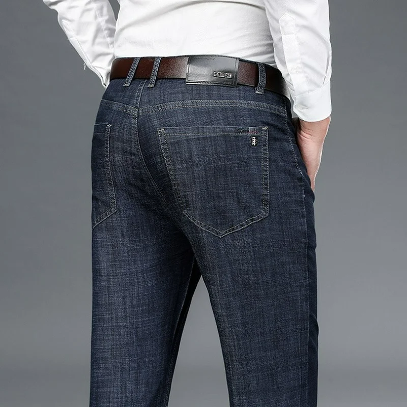 

Men Ice Silk Jeans 2021 Autumn New Blue Black Stretch Jeans Business Casual Brand Jeans Male Plus Size Men Jeans