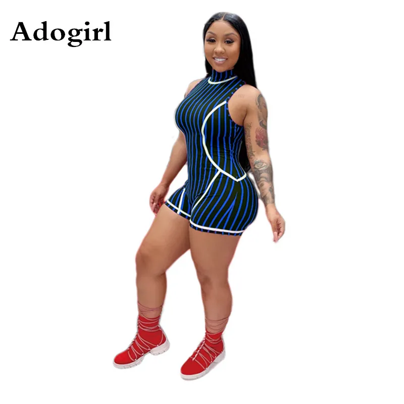 Облегающий комбинезон в полоску комбинезоны без рукавов на молнии