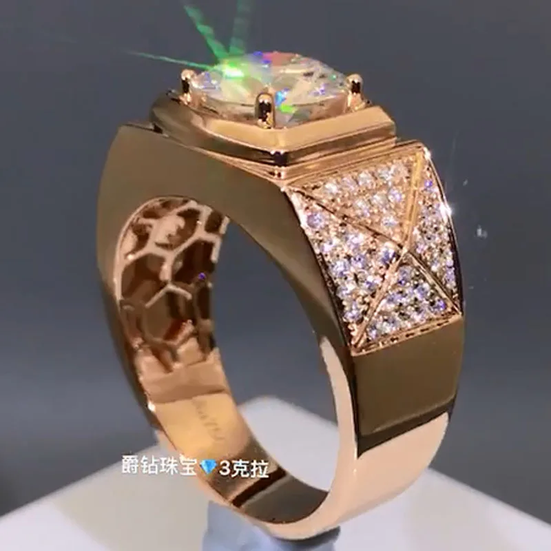 14K желтое золото 3 карат муассант кольцо с бриллиантом мужское роскошное 3D