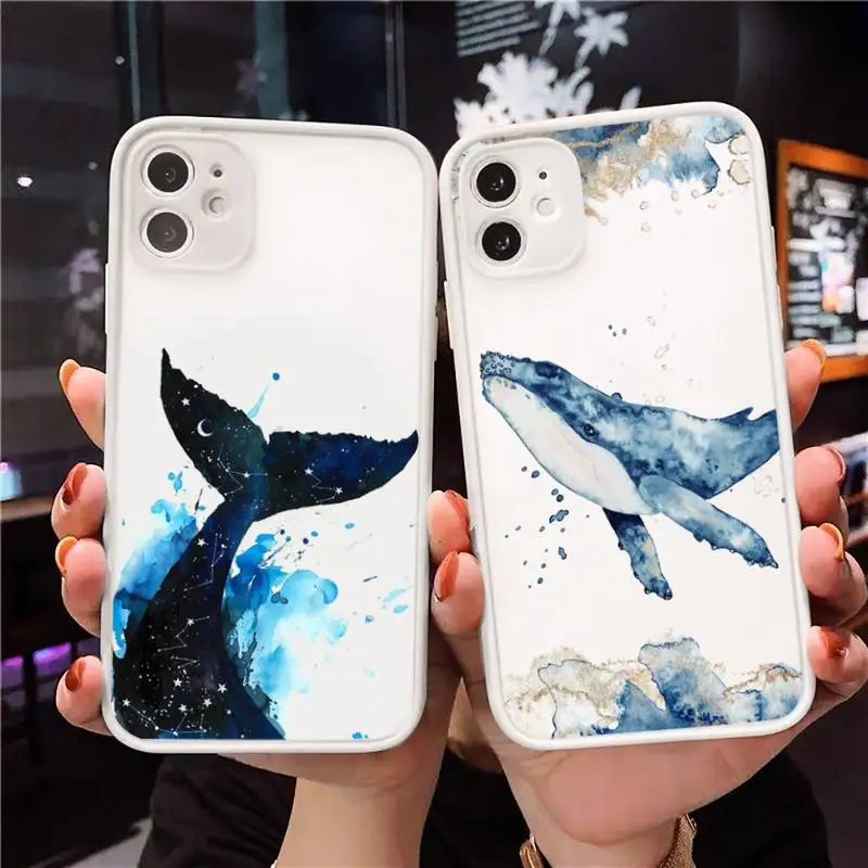 

Cute blue whale killer whale cartoon Phone Cases Matte Transparent for iPhone 7 8 11 12 s mini pro X XS XR MAX Plus cover funda