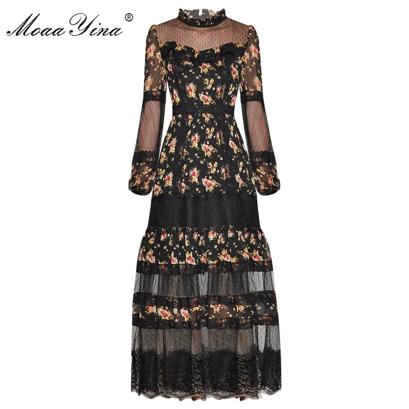 Модельное платье MoaaYina весеннее женское с воротником-стойкой и