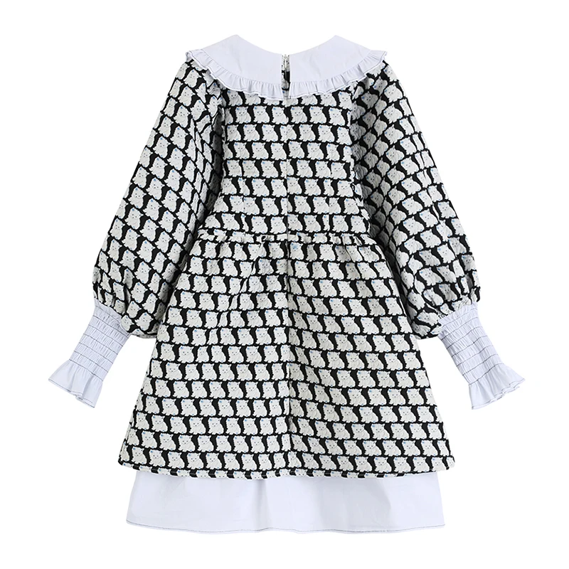 Платье-мини с длинными рукавами-фонариками и принтом кошки | Женская одежда