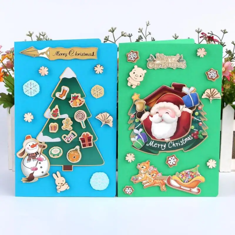 

6pcs/lot Handmade DIY Christmas Cards Creative Three-dimensional Greeting Card Kindergarten Christmas Activity Card