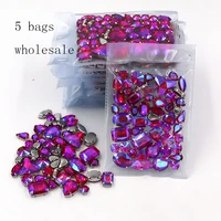 free shipping wholesale 5 bags mixed shape sew on glass red ab silver base rhinestones diy dressclothing accessories