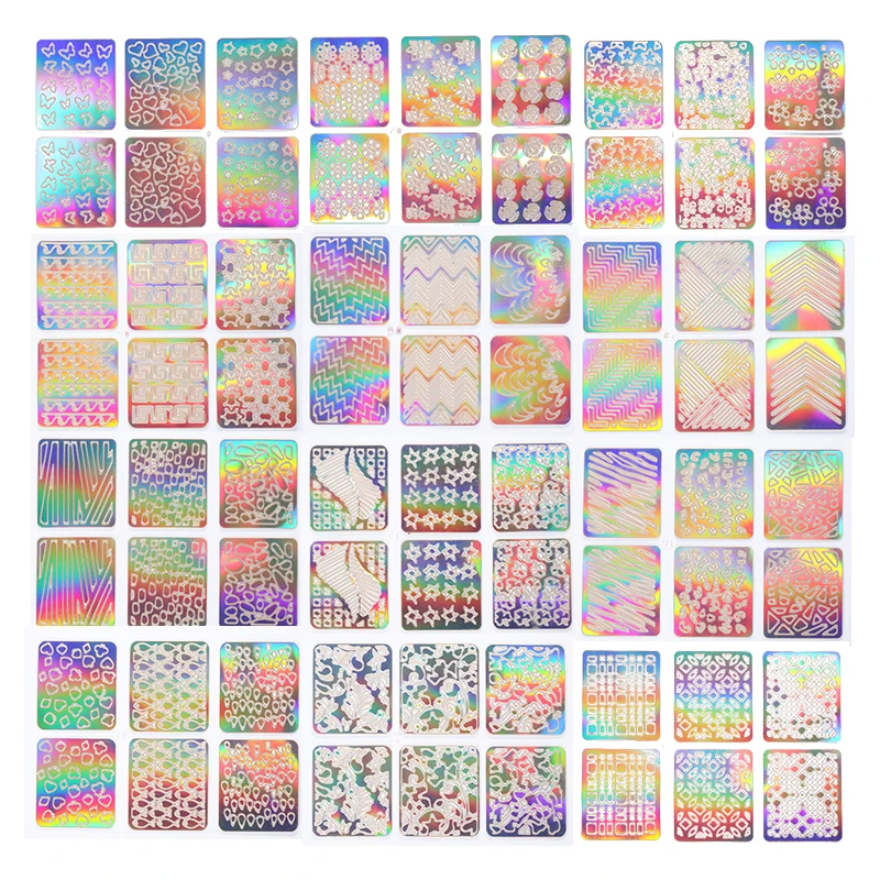 24PCS 24 шт полые лазерные наклейки для ногтей набор трафаретов для гель-лака для ногтей виниловые наконечники руководство по переводу шаблон наклейки для ногтей s - Цвет: 24PCS
