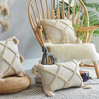 beige tassel cushion cover 45x45cm30x50cm striped bohemian fluffy pillowcase cover living room bedroom sofa home decoration