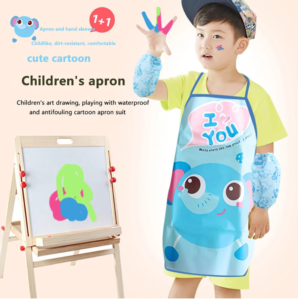 

Kitchen Apron Cute Cartoon Printed Sleeveless Aprons for Girl Boy Home Painting Cooking with Sleeves