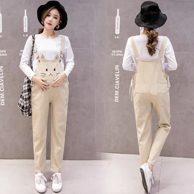 Женский хлопковый комбинезон для беременных с вышивкой кошки на бретелях