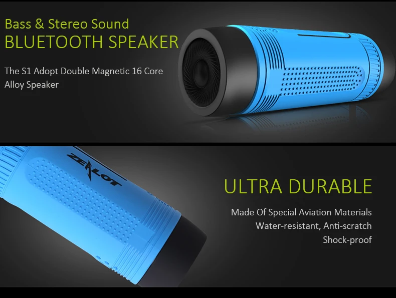ZEALOT S1 велосипедный стерео Bluetooth динамик Беспроводная колонка сабвуфер светодиодный фонарик радио 4000 мАч батарея TF карта Play