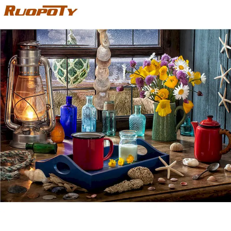 

RUOPOTY 60x75cm Frame Diy Painting By Numbers For Adults Flower Table Paint By Numbers Modern Wall Art For Home Decor