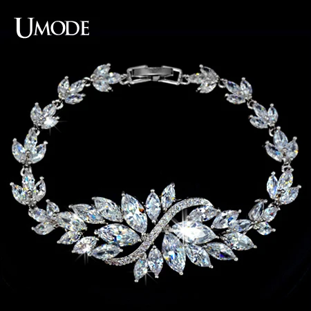 Bracelets UMODE Браслет с швейцарским AAA+ цирконием в форме цветка, огранка "Маркиз" UB0005 - Окраска металла: Bracelets