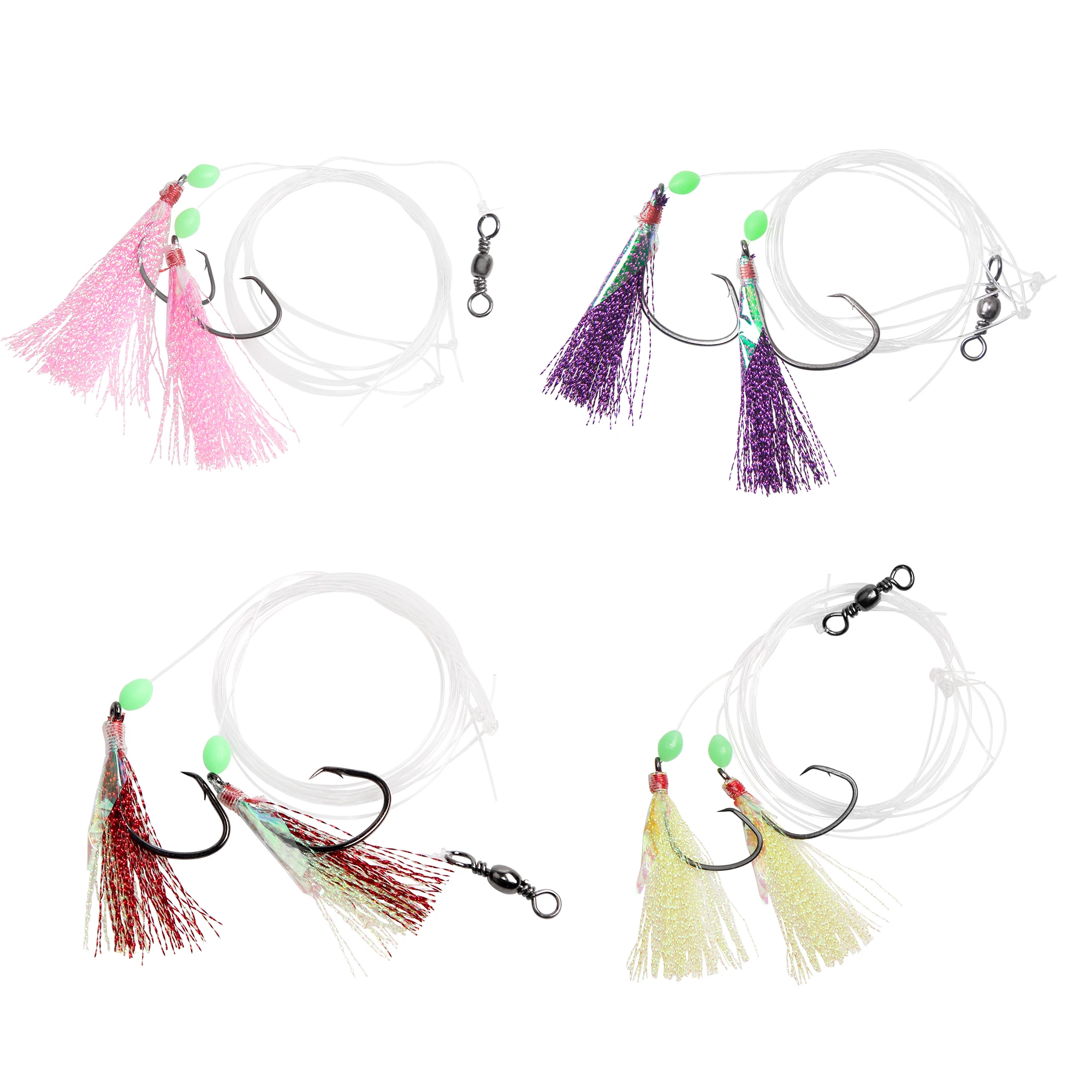 

10bags Flash Tassels Sabiki Rigs 2 Arm High Carbon Steel Circle Hooks With Monofilament Line Fishing Flash Rigs Lures