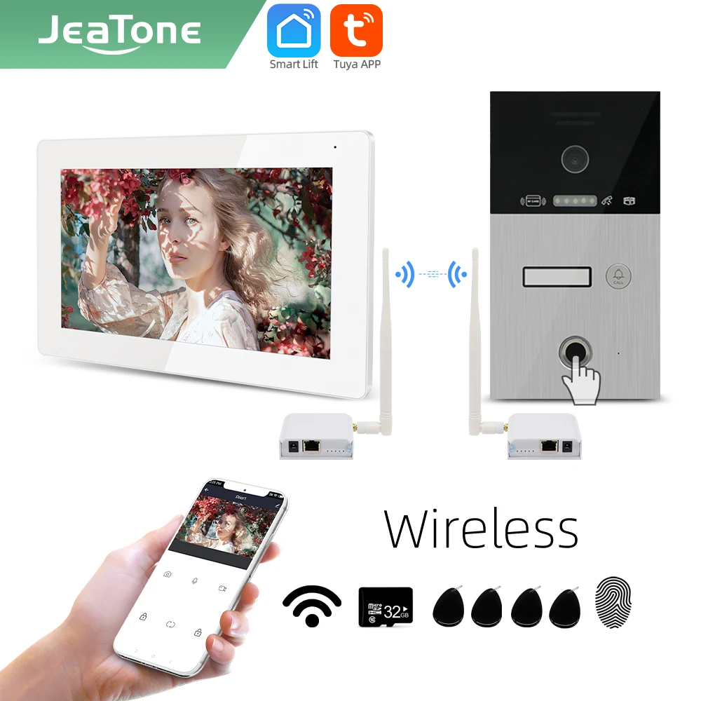 【NEW】Jeatone Tuya smart 7 inch WIFI IP Video intercom phone doorbell camera system with wireless WIFI Bridge Box