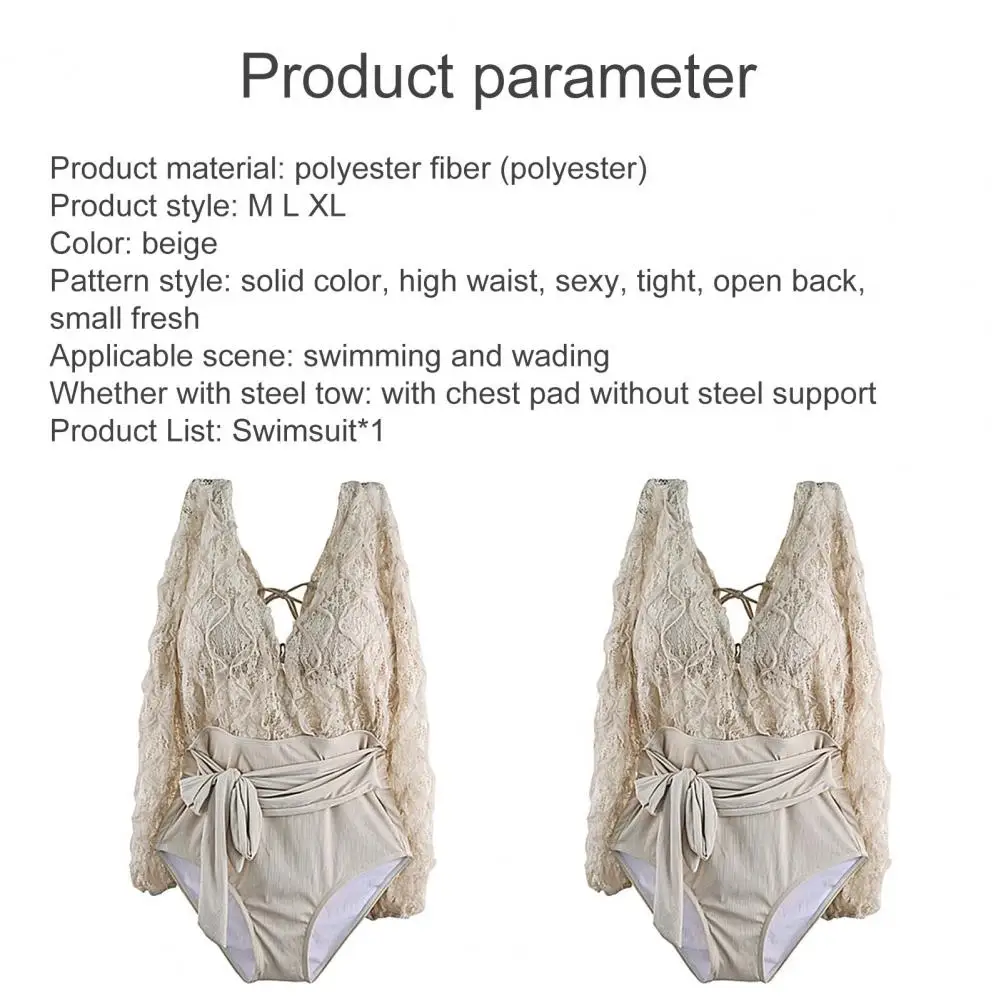 

Monokini Lace Breathable Long Sleeve Women One Piece Swimsuit for Vacation