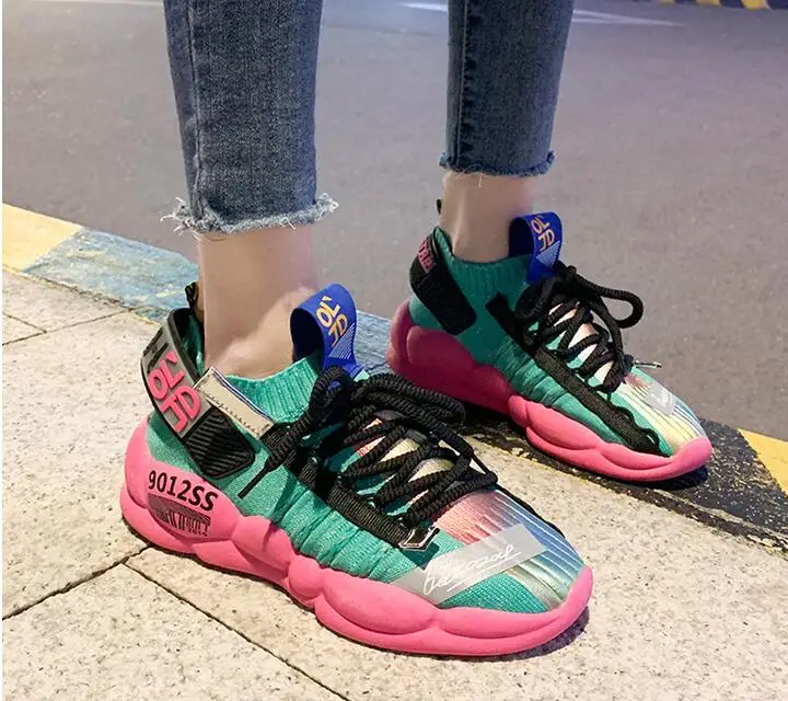 Женские Блестящие Кроссовки на массивной платформе сезон 2019 женские кроссовки