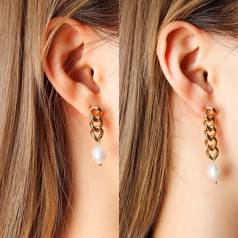 

Vintage Long Tassel Earrings for Women Korean Style 316l Stainless Steel Stud Earrings With Freshwater Pearl 2020 New Jewelry