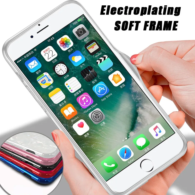 Роскошный ударопрочный чехол из закаленного стекла для iPhone 6 6s 7 8 Plus X Xs Max XR с твердой задней крышкой и мягкой рамкой из силикона на.