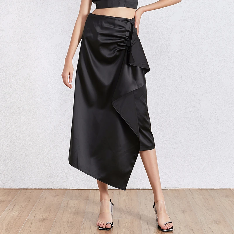 TWOTWINSTYLE леопардовая Асимметричная Женская юбка средней длины с высокой талией и