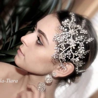 gorgeous bridal headdress fashion crystal pearl branchesleaves headband handmade woven rhinestone wedding hair accessories