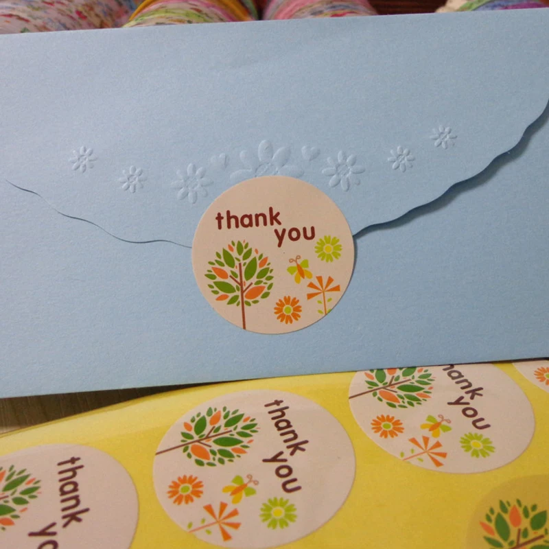 

120pcs/lot lovely Stickers Cartoon Tree 'thank you' Round Paper Sealing Label Sticker DIY Handmade Gift Envelopes Sticker