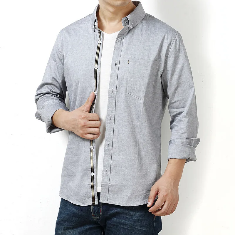 

plus size 8XL Spring Classic Men Solid Dress Shirt Long Sleeve Turn-down Collar Regular-Fit Mens Business Office Shirts