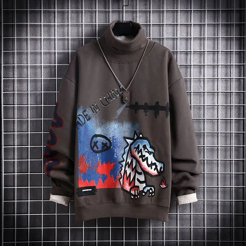 

Autumn and winter round high collar sweater men's loose Euro American hip hop Korean student Plush top
