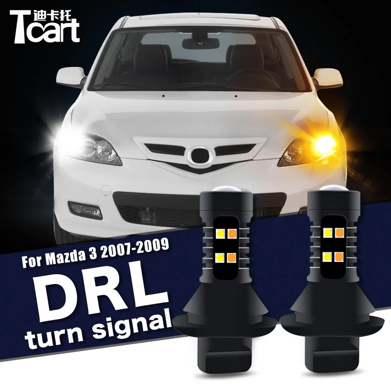 

Для Mazda 3 (BK) 2004 2005 2006 2007 2008 2009 автомобильные аксессуары 2 шт. светодиодные дневные ходовые огни поворотные ДХО 2 в 1
