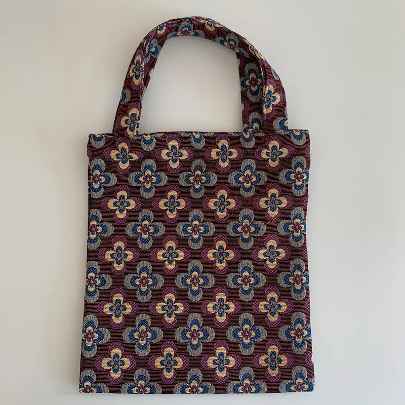 

Vintage Flower Pattern Women Mini Handbags Fashion Canvas Ladies Purse Shoulder Bags Environmental Female Top Handle Small Tote