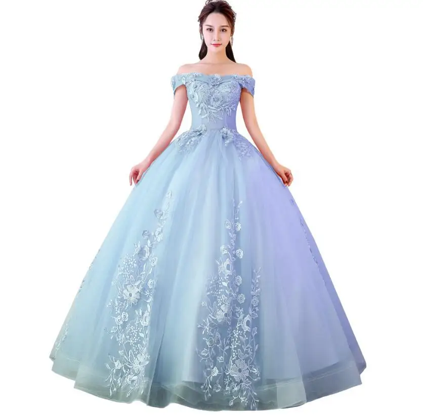 Розовые бальные платья Милая Тюль с кружевным жемчугом Vestidos De 15 Anos сладкий 16 платья Бальные вниз платья выпускного вечера - Цвет: skyblue