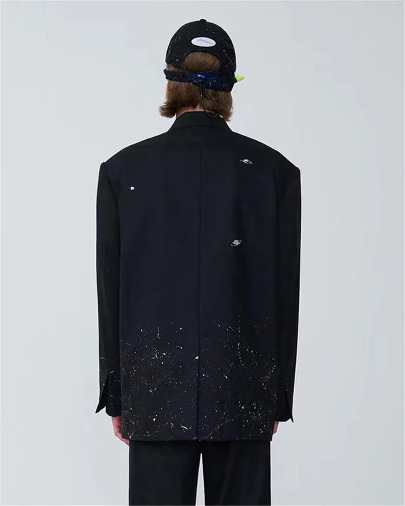 

Adererror Blazer Men Women Ader Error Coat Hem Full Spacecraft Ader Error Blazer Black Splash Ink Stars Irregular Outerwear