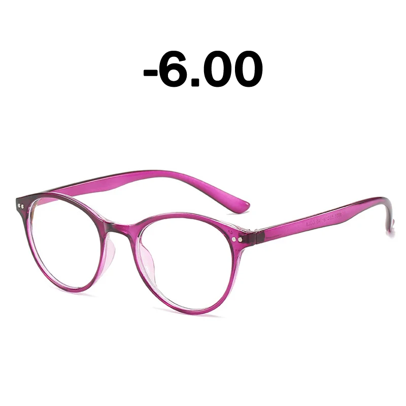 Elbru набора круглых прозрачных ленточек готовой близорукость Glassses Для женщин Для мужчин оптическая оправа для очков с диоптриями-0,5 1,0 1,5 2,0 2,5~ 6,0 - Цвет оправы: Purple -6.00