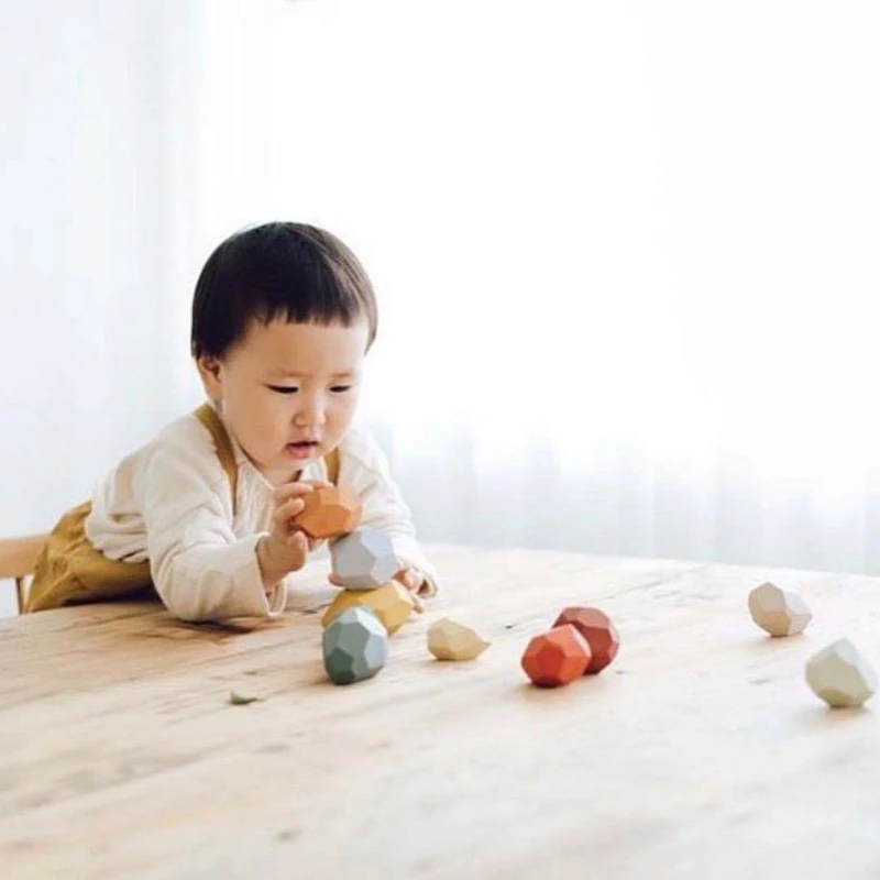 

5/7/10/22Pcs Child Rainbow Silicone Colored Stone Stacking Game Building Blocks