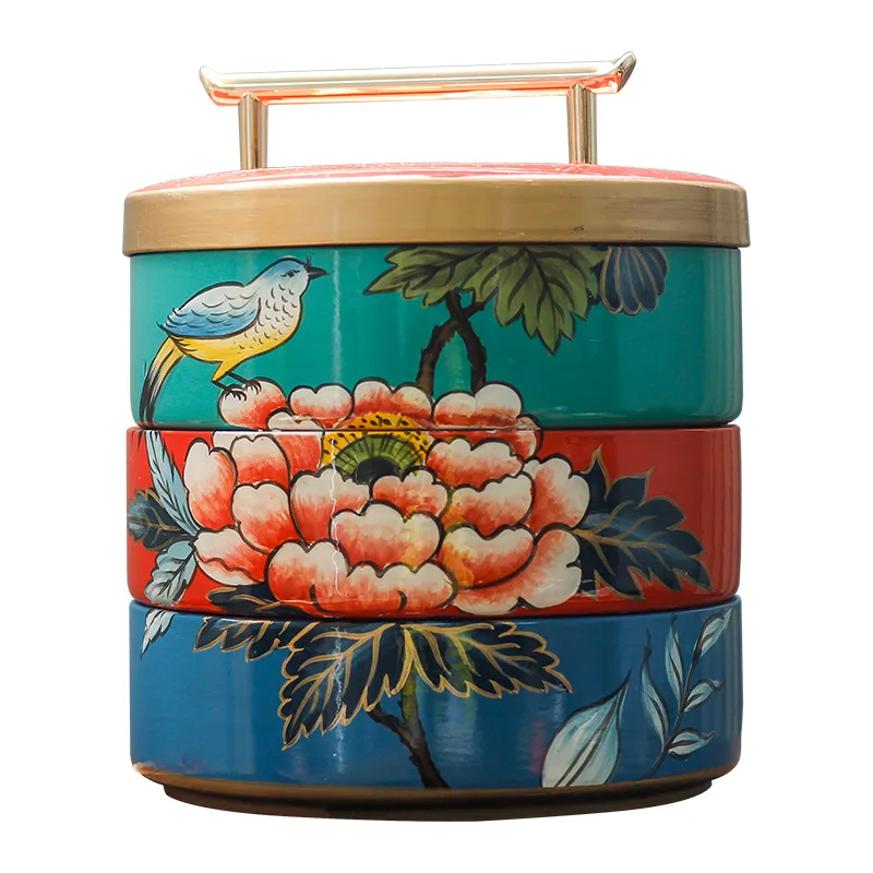 

Hand painted peony containing ceramic crafts snacks tea table storage can pastry box festive gifts jewelry creativity