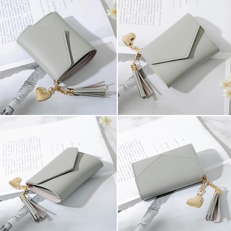 2019 Однотонный женский кошелек с кисточками для кредитных карт маленький
