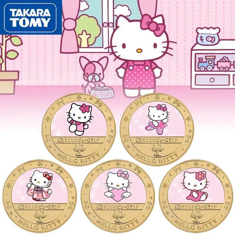 

TAKARA TOMY Creative Cartoon Hello Kitty Comic Peripheral Commemorative Coin Commemorative Banknote Handmade Cute Souvenir