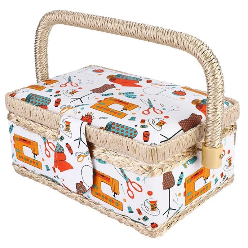 

Handmade Sewing Basket Household Fabric Craft Thread Needle Storage Box Organizer Flip Type Sewing Storage Box