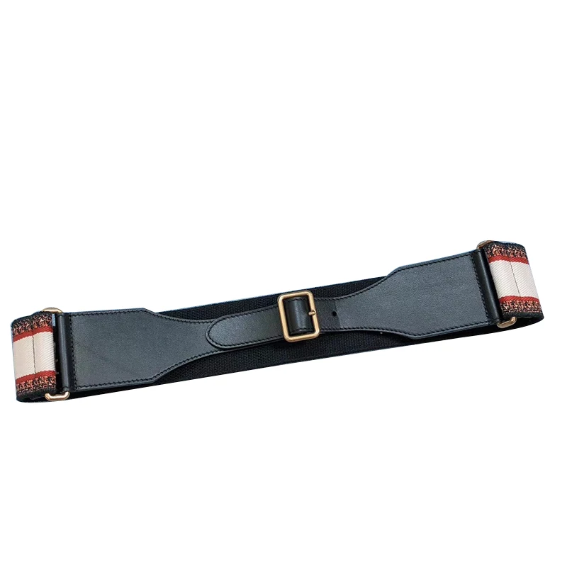 

2021 Luxury Embroidery Designer Brand Vintage Canvas Leather Woven Girdle Women 5.5cm Waist Belts