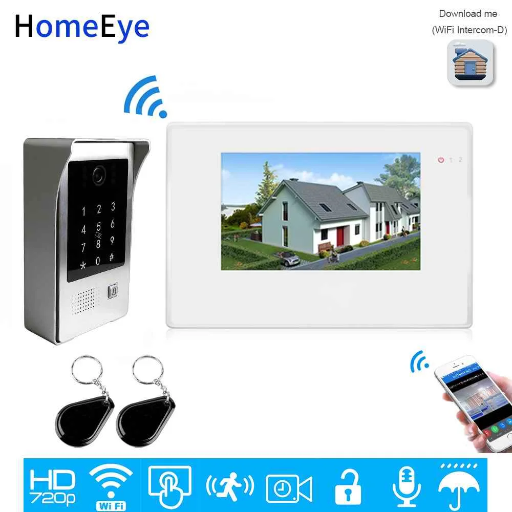 Белый 720P WiFi система видеодомофона IP видео телефон двери 7 ''сенсорный экран мобильное приложение пульт дистанционного разблокирования код клавиатуры+ IC карта контроля доступа - Цвет: Белый