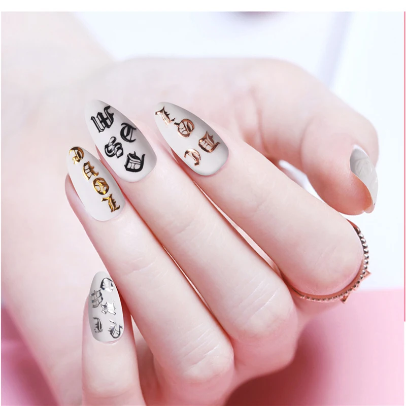 1 Pcs 3D Nail Sticker Black/Gold/Rose gold/Sliver/White Abstract English Word Art Adhesive Decals Wrap Manicure 2019 | Красота и