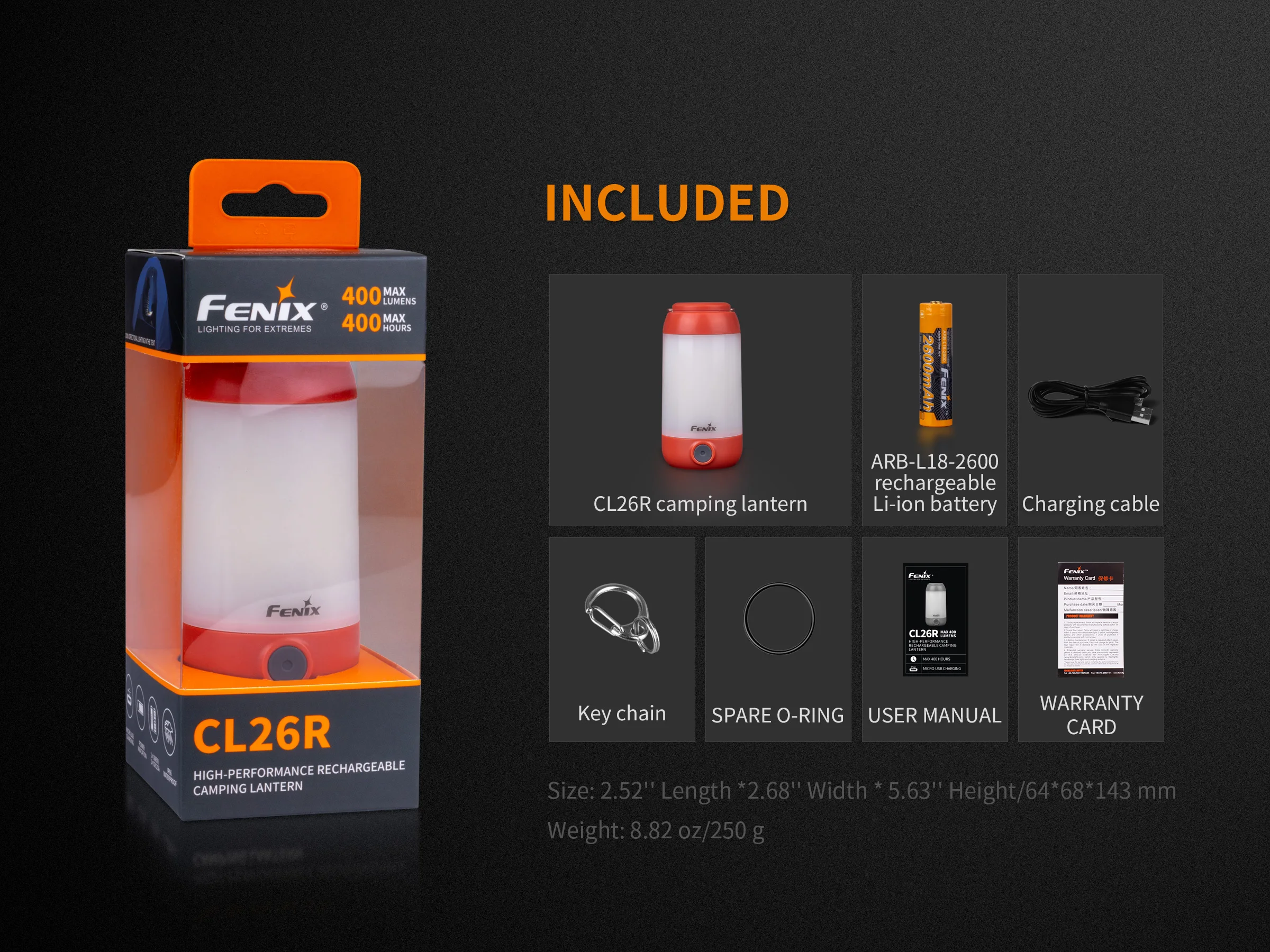 Белый и красный светодиодный фонарь Fenix CL26R 18650 перезаряжаемый от USB для кемпинга с
