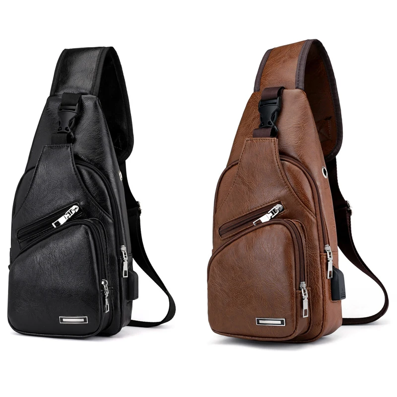 

Повседневная мужская сумка с интерфейсом Mini USB, модная уличная слинг-сумка, дорожный Повседневный ранец из искусственной кожи, нагрудная Су...