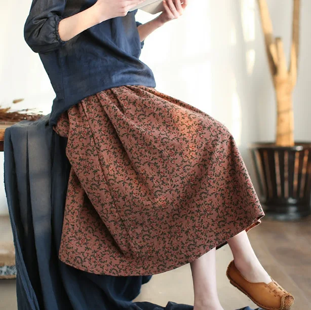 Женская винтажная юбка с цветочным принтом хлопковая трапециевидной формы