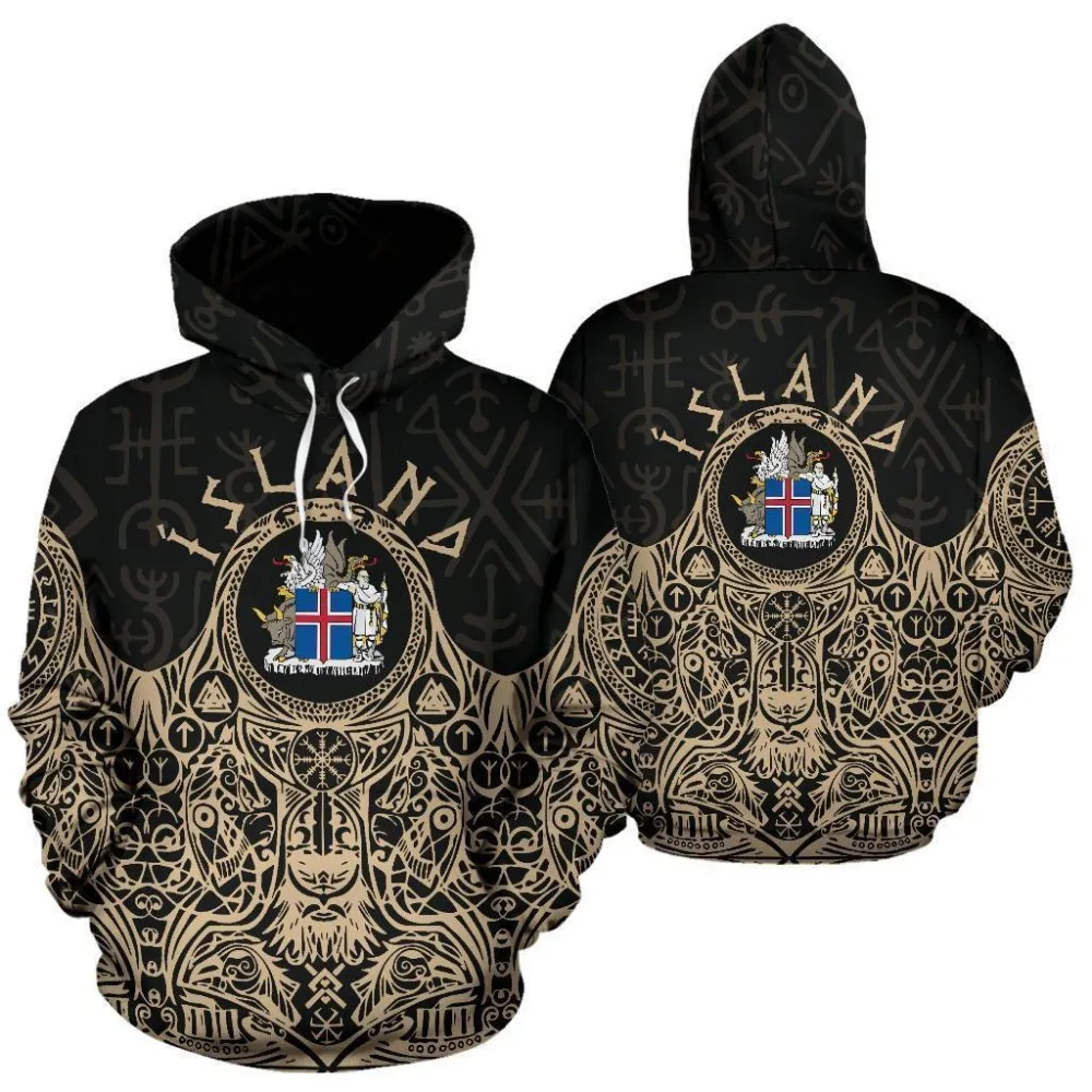 

2020 Iceland Vikings Coat of Arms Hoodie Golden Harajuku Fashion Sweatshirt and hoodies Unisex Casual Hoodies tops