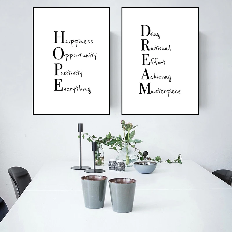 

Hope Dream Quotes Canvas Painting Black White Wall Art Posters and Prints Minimalist Picture Living Room Home Decor HD3111